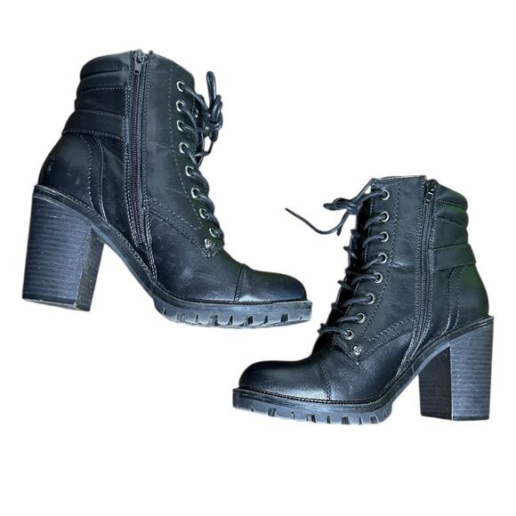GBG Los Angeles Jaydyn Black 3.5” heeled combat ankle boots womens size 7.5 - Picture 7 of 11